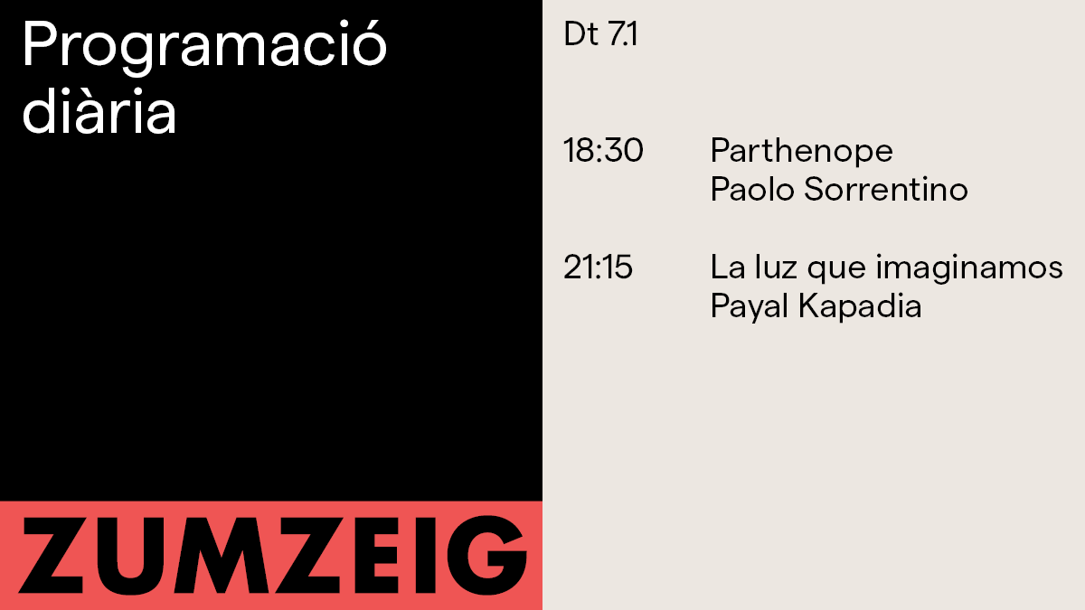 Dimarts💭

#Parthenope La bellesa com a nexe d’unió universal💄
#LaLuzQueImaginamos Sobre la recerca d’un espai on els desitjos es compleixen🤞

🎟️bit.ly/3rBezuG