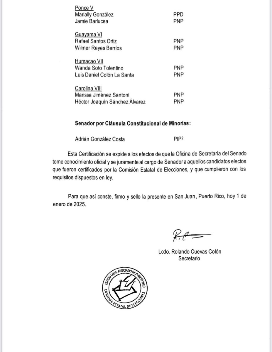 La certificación oficial de la CEE de los senadores a juramentar no contiene el nombre de Eliezer Molina. ¿Pasó algo?