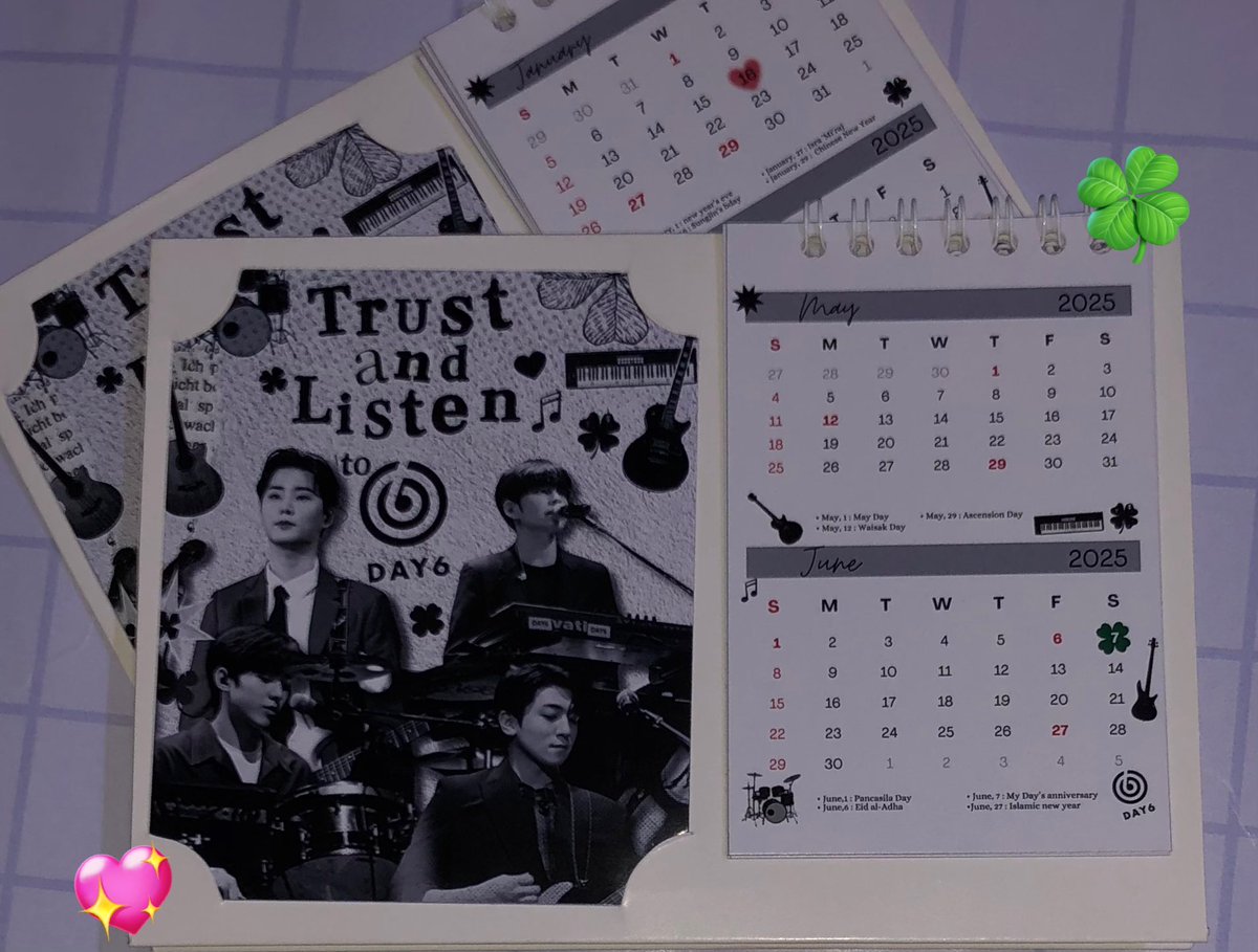 Pas bikin kalender ini, ada aja huru-hara nya, karena sempet miskom sama pihak percetakan. But surprisingly, jadi cakep banget. 😭♥️

Terima kasih sudah dibantu untuk merealisasikan kalendar DAY6 yang gemas ini 🙏✨