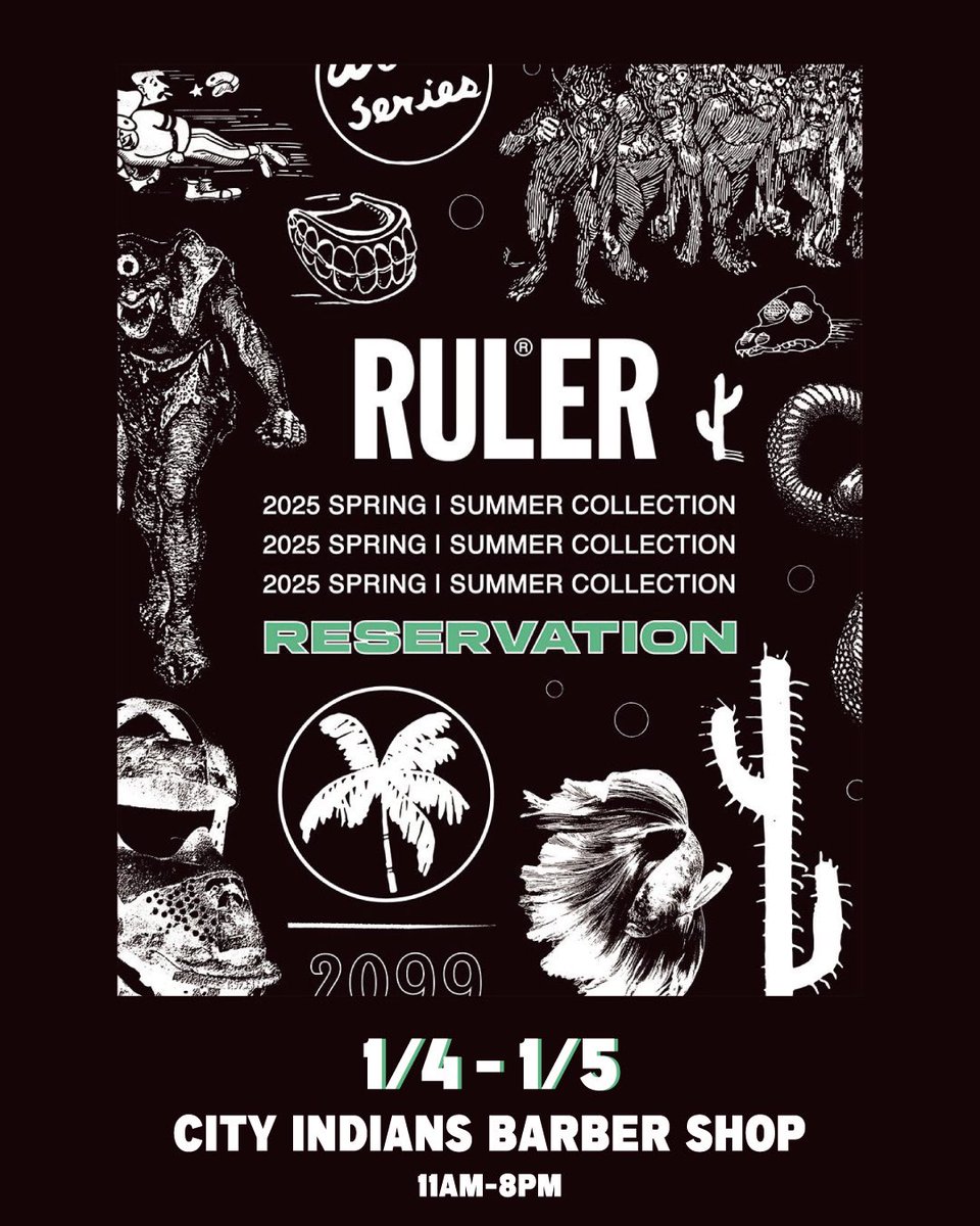 ￼

RULER®︎2025 
spring | Summer Collection 
with KRIMINAL Capsule Collection 

予約受注展示会を1/4-1/5の2日間
鹿児島市のCITY INDIAN BARBER SHOPにて開催致します。

今回は全商品サンプルの展示を行いますので実物をご覧頂けます！試着も可能です！

皆様のご来店お待ちしております。