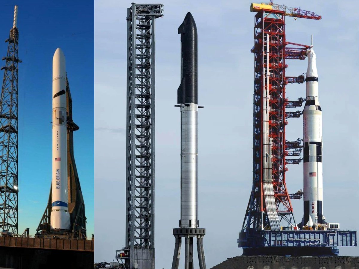 New Glenn launches Sun 5, Starship Fri 10, with Saturn V for scale. Don't miss space history as its being made. <a href="/blueorigin/">Blue Origin</a> <a href="/SpaceX/">SpaceX</a> 
Exact times: spaceflightnow.com/launch-schedul…
