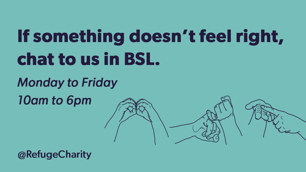 Our BSL interpreter service is available 10am – 6pm Monday to Friday. If you’re scared of your partner and need support, talk to us in #BSL 👉 brnw.ch/21wPKHZ
