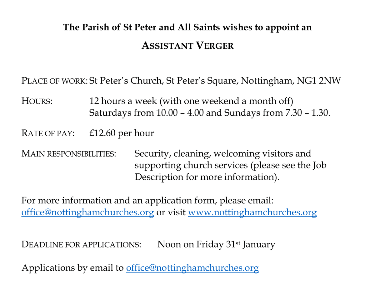 We are hiring!
<a href="/diocswellnott/">The Diocese of Southwell & Nottingham</a> <a href="/DeaneriesNottm/">Nottingham Deaneries</a>