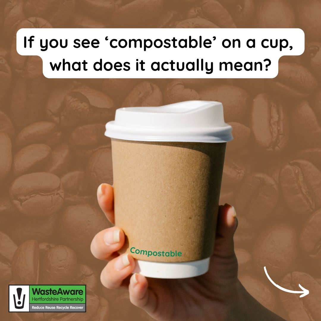 HertsWasteAware's tweet image. If something is labelled '#compostable', it can only be composted industrially, in very specific conditions. 

Find out more by flicking through these images ➡️

Find out more here: hertfordshire.gov.uk/services/recyc…