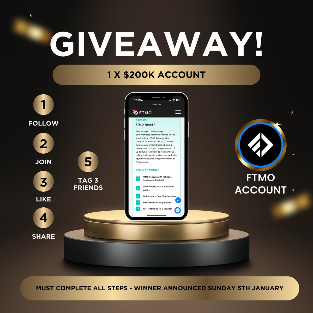 LouisGtrading's tweet photo. $200k FTMO GIVEAWAY to start 2025 🚀

Rules to enter:
1. FOLLOW @LouisGtrading
2. JOIN my free Discord https://t.co/qaySGpwpY2
3. LIKE this post
4. REPOST to your page
5. TAG 3 friends

This giveaway is funded by myself personally - GOOD LUCK ❤️ https://t.co/gZ8rUH8Mpo