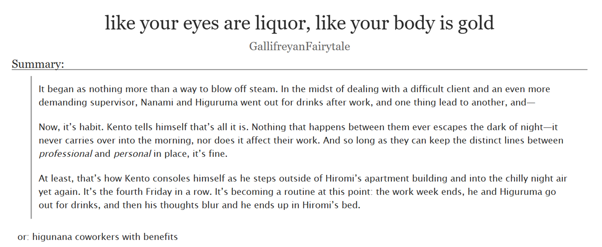 zukkaoru's tweet photo. like your eyes are liquor, like your body is gold

- nanami kento / higuruma hiromi
- 4.3k words
- rated m
- written for @godavenzi for @jjk_secretsanta 

https://t.co/TsKb5QsywZ

#jjk #jjktwt #jujustukaisen #higunana #nanahigu https://t.co/JIPAhE1qJI