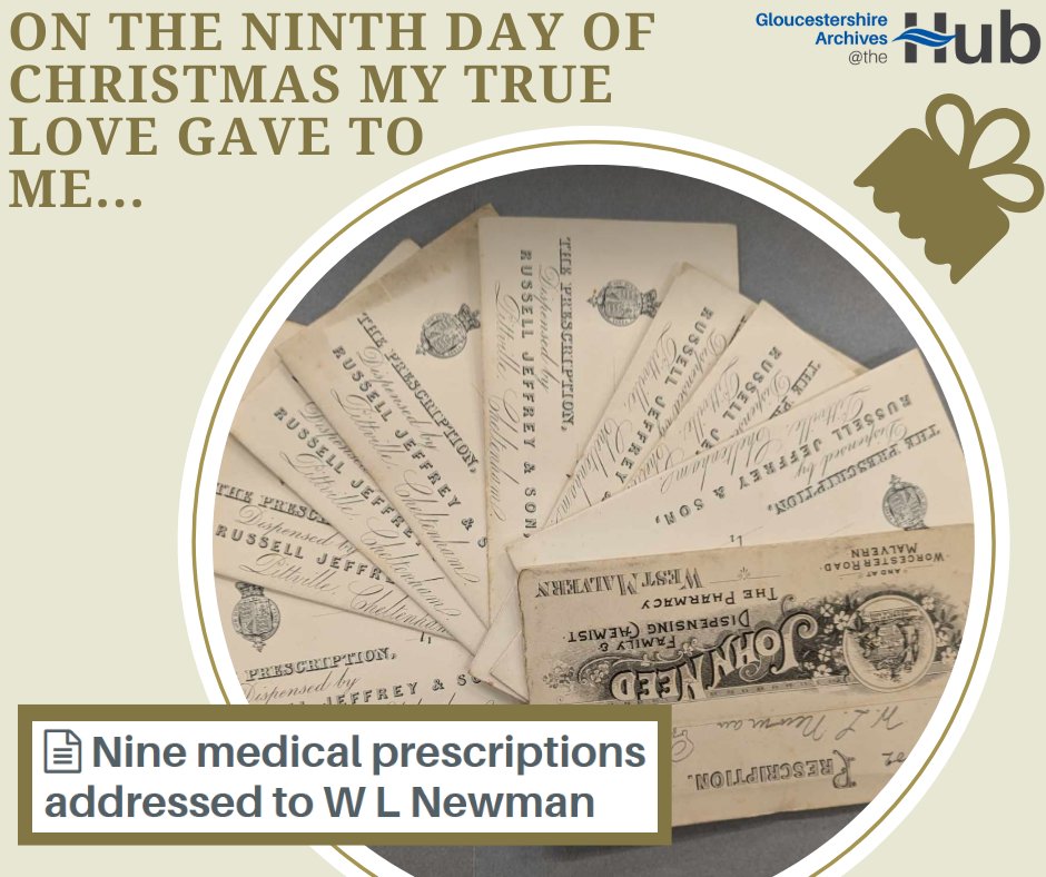 GlosHeritageHub's tweet image. On the ninth day of Christmas my true love gave to me "nine medical prescriptions addressed to W L Newman"

Ref: D2025/box 7299/bundle 11 (part) #12DaysofArchives #12daysofchristmas