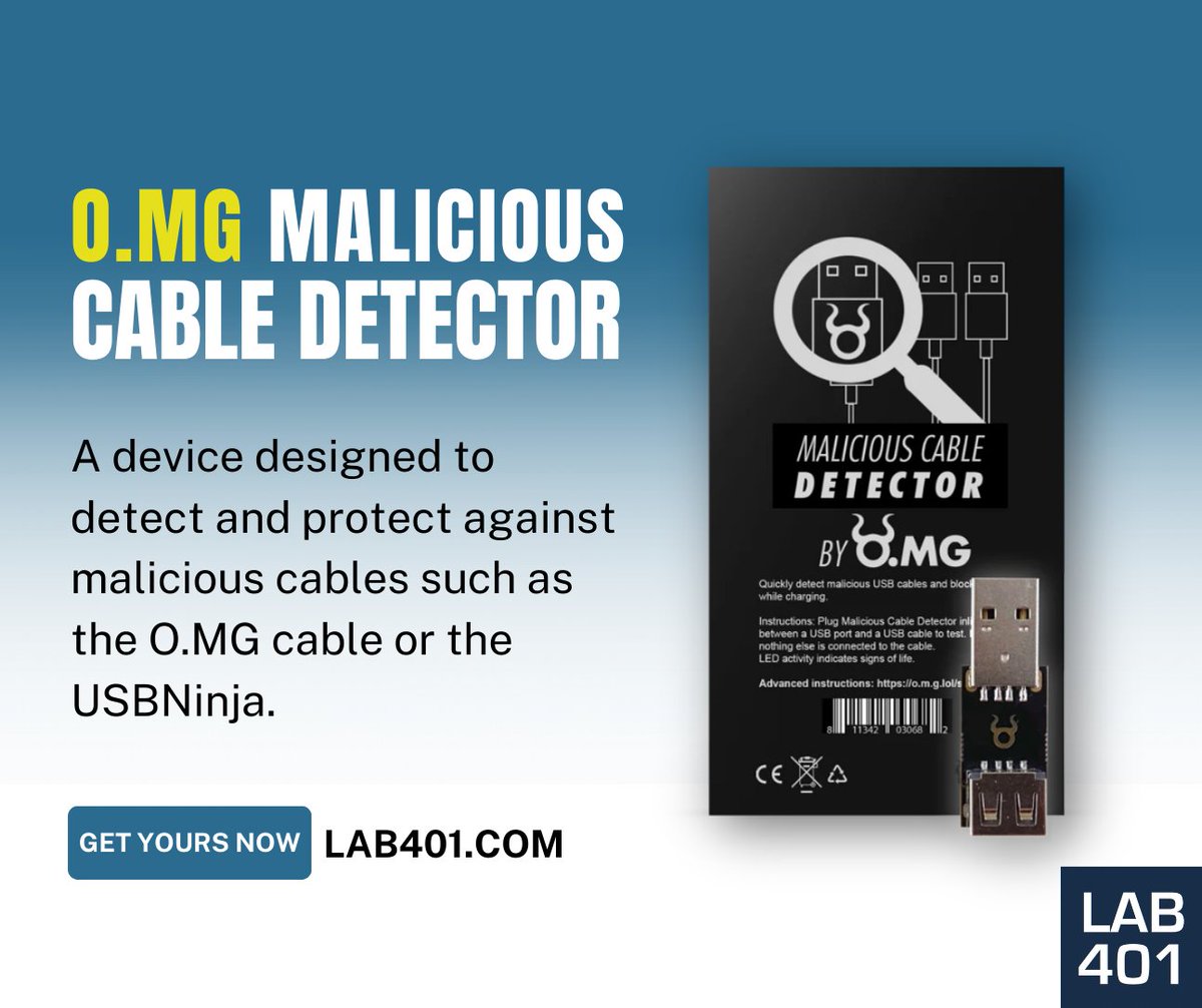 Lab_401's tweet photo. ⚡ Simply plug the https://t.co/Qojqjljwj9 Malicious Cable Detector into any standard USB-A port or USB battery for power and start detecting malicious cables. https://t.co/NEPULlcsTT
#omgcable #rfid #pentesting #infosec #hacking #lab401 #MaliciousCableDetector https://t.co/iTahHHgqnM