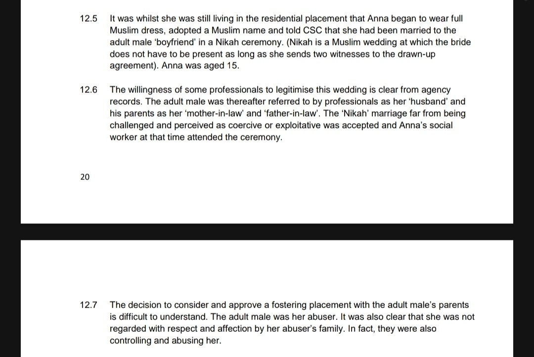 When a child in Bradford "married" her abuser in a traditional Islamic wedding, her social worker attended the ceremony.

The council then arranged for the girl to be fostered by his parents.
