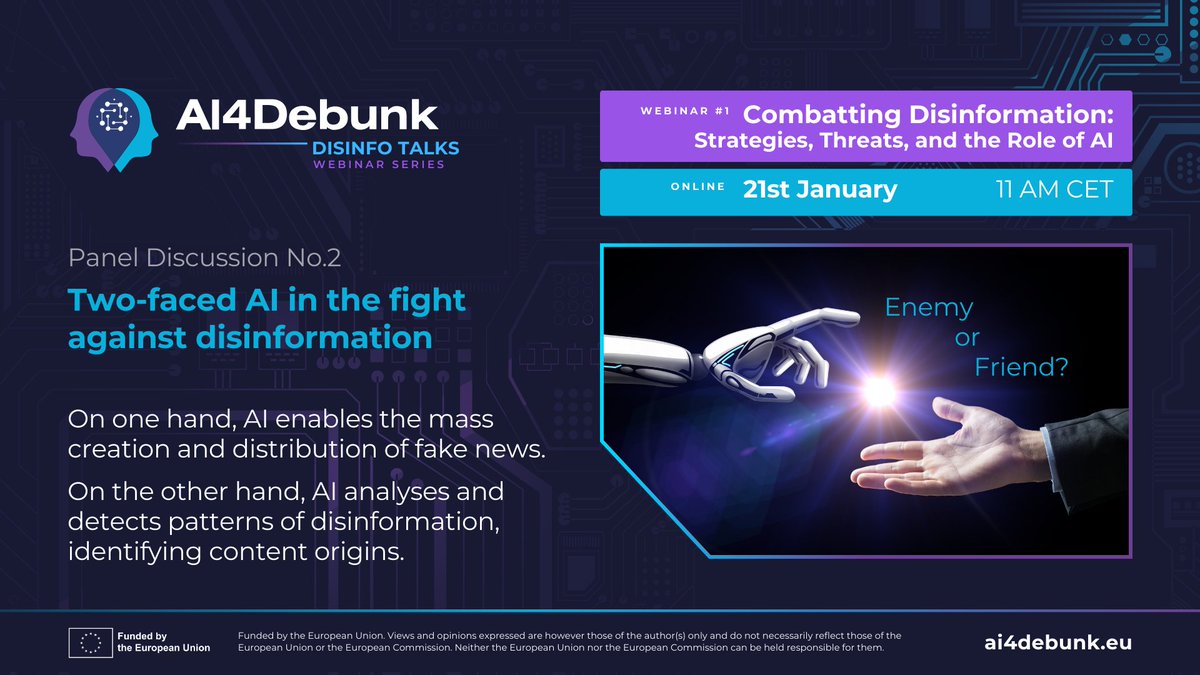 Can AI alone rebuild public trust?

📅 January 21st DISINFO Series Webinar:
“Combatting Disinformation: Strategies, Threats, and the Role of AI.”

👉 Reserve your spot: f6s.com/disinfo-talks-…