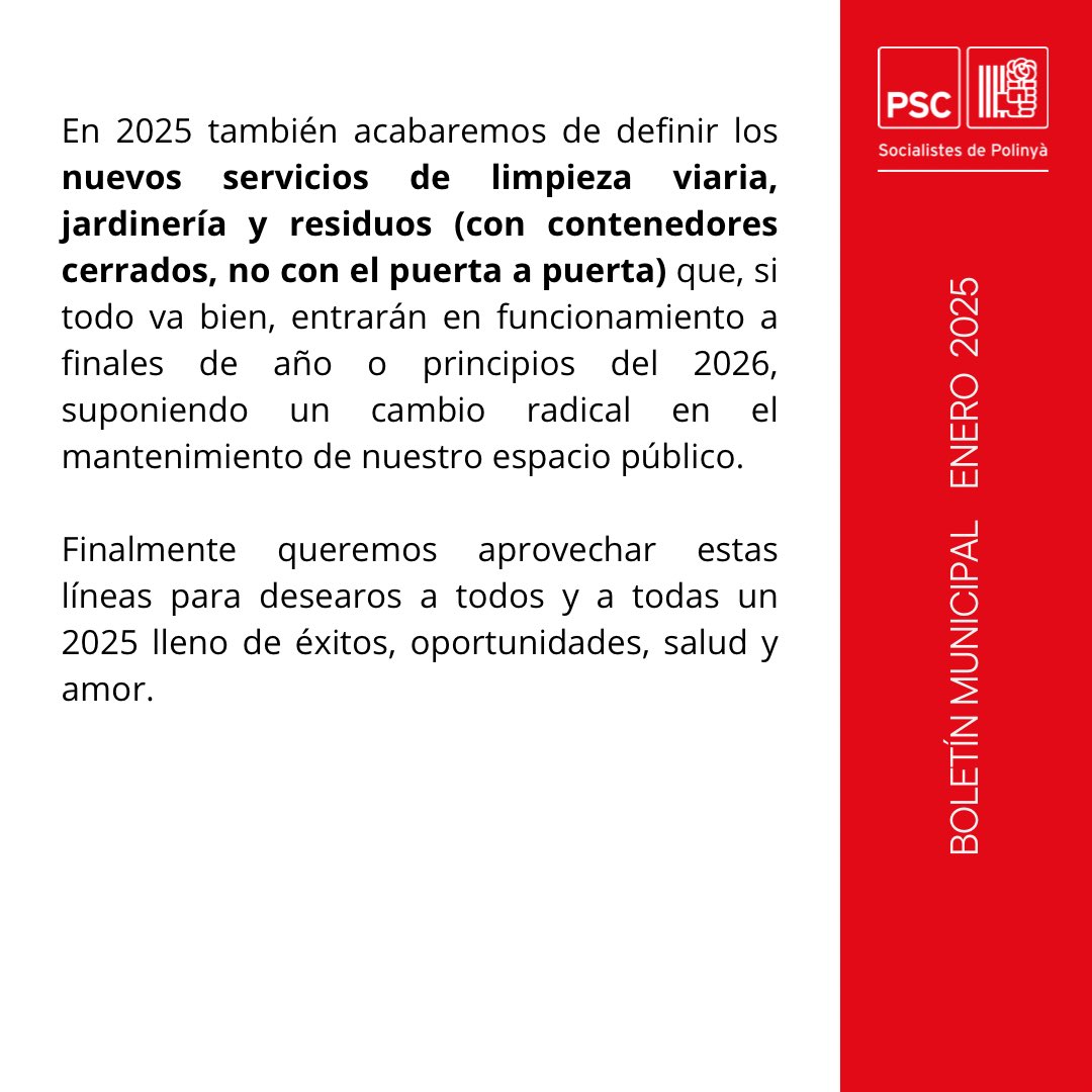 📰🗣️Article d’opinió del mes de gener de 2025 del grup municipal del #PSC en el butlletí municipal La Bomba.

“UN PRESUPUESTO PARA LA CIUDADANÍA”
 
#polinyà