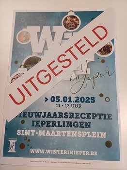 De nieuwjaarsreceptie voor de Ieperlingen,  die komende zondag 5 januari om 11 u. zou plaatsvinden , wordt uitgesteld naar een latere datum. Deze beslissing werd genomen na overleg tussen het stadsbestuur en de stads- en veiligheidsdiensten. ieper.be/nieuwjaarsrece…