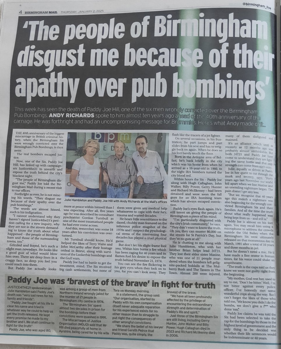 Justice4the21 (@justice4the21) on Twitter photo Thank you <a href="/birmingham_live/">Birmingham Live</a> for showing how Paddy Joe Hill supported our plight for truth, justice & accountability. "The truth shall set you free" & in Paddy's (& others) case it could have exonerated him entirely 1/3 Thank you <a href="/birmingham_live/">Birmingham Live</a> for showing how Paddy Joe Hill supported our plight for truth, justice & accountability. "The truth shall set you free" & in Paddy's (& others) case it could have exonerated him entirely 1/3