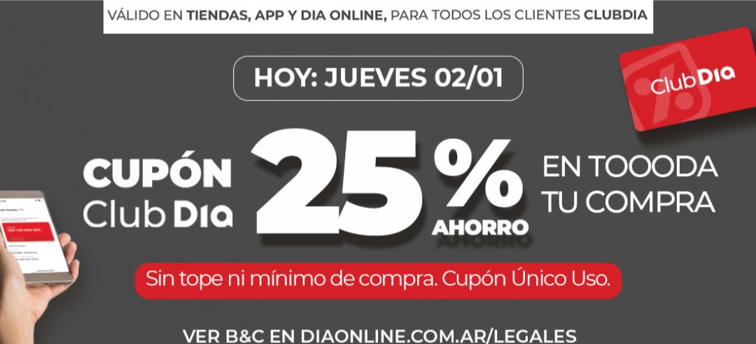 ahorrotwit's tweet photo. Hoy jueves con #ppay tenés 25% de reintegro x semana en #changomas #Diarco #Vital #Yaguar y #Makro tope $3000 y con tope de $4000 en #Maxiconsumo
Además en DIA tenés 20% con tope de $3000 y acumula con el cupón de hoy del 25%!!
También acumulables con el 25% en supermercados con tope de $3000 por semana si sos Nivel 2 o tope $7500 si sos nivel 3 🛒🛒🛒
Querés ahorrar un 50%? Gasta $12.000 (o $20.000 en DIA aplicando cupon y ahorras un 58,75%)