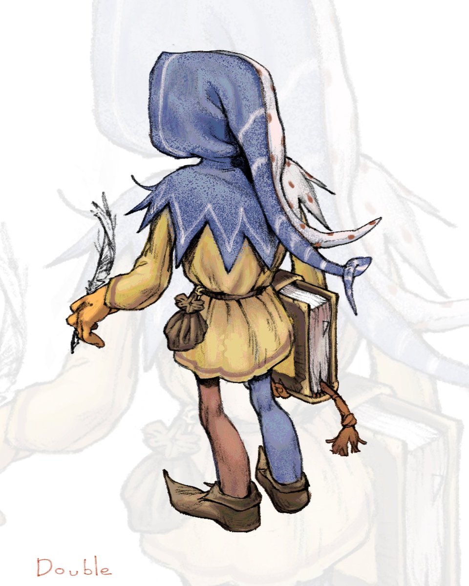 doublemacdouble's tweet image. Happy New Year! I wanted to share this new persona of mine. This is Wimble, the Mythwright. He possesses the strange ability to give life and sentience to whatever he draws or paints. He only seems interested in drawing weird medieval creatures though. 

#oc #fantasyart