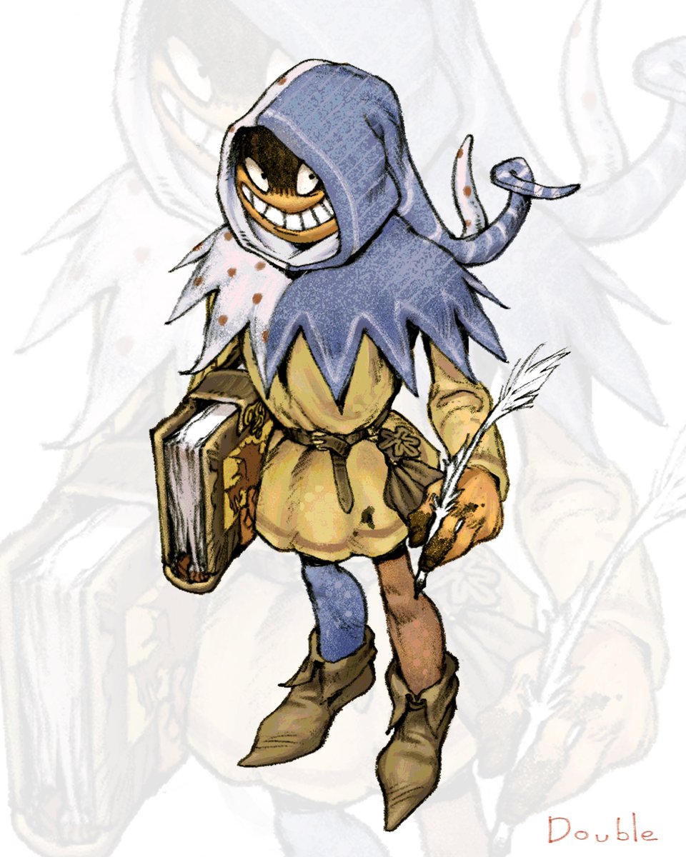 doublemacdouble's tweet image. Happy New Year! I wanted to share this new persona of mine. This is Wimble, the Mythwright. He possesses the strange ability to give life and sentience to whatever he draws or paints. He only seems interested in drawing weird medieval creatures though. 

#oc #fantasyart