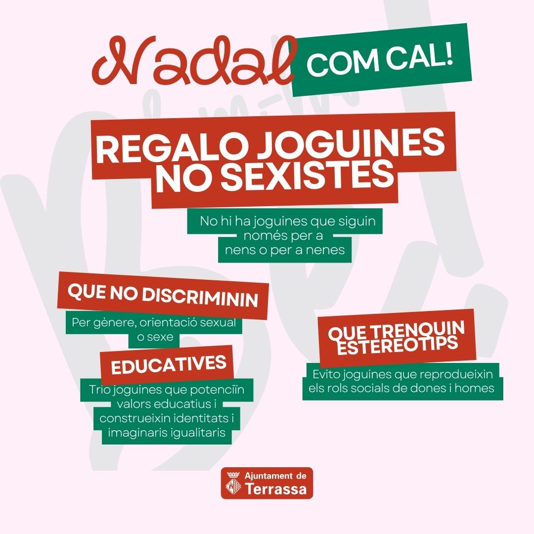 No hi ha  joguines per a nens o per a nenes.
👉🏽 Hi ha  joguines per a jugar i educar.
💜 Regalant joguines no sexistes, deixaràs un futur millor per als teus fills i filles.
Us desitgem un 2025 més igualitari i uns Reis amb #joguinesnosexistes
#NadalFantàstic