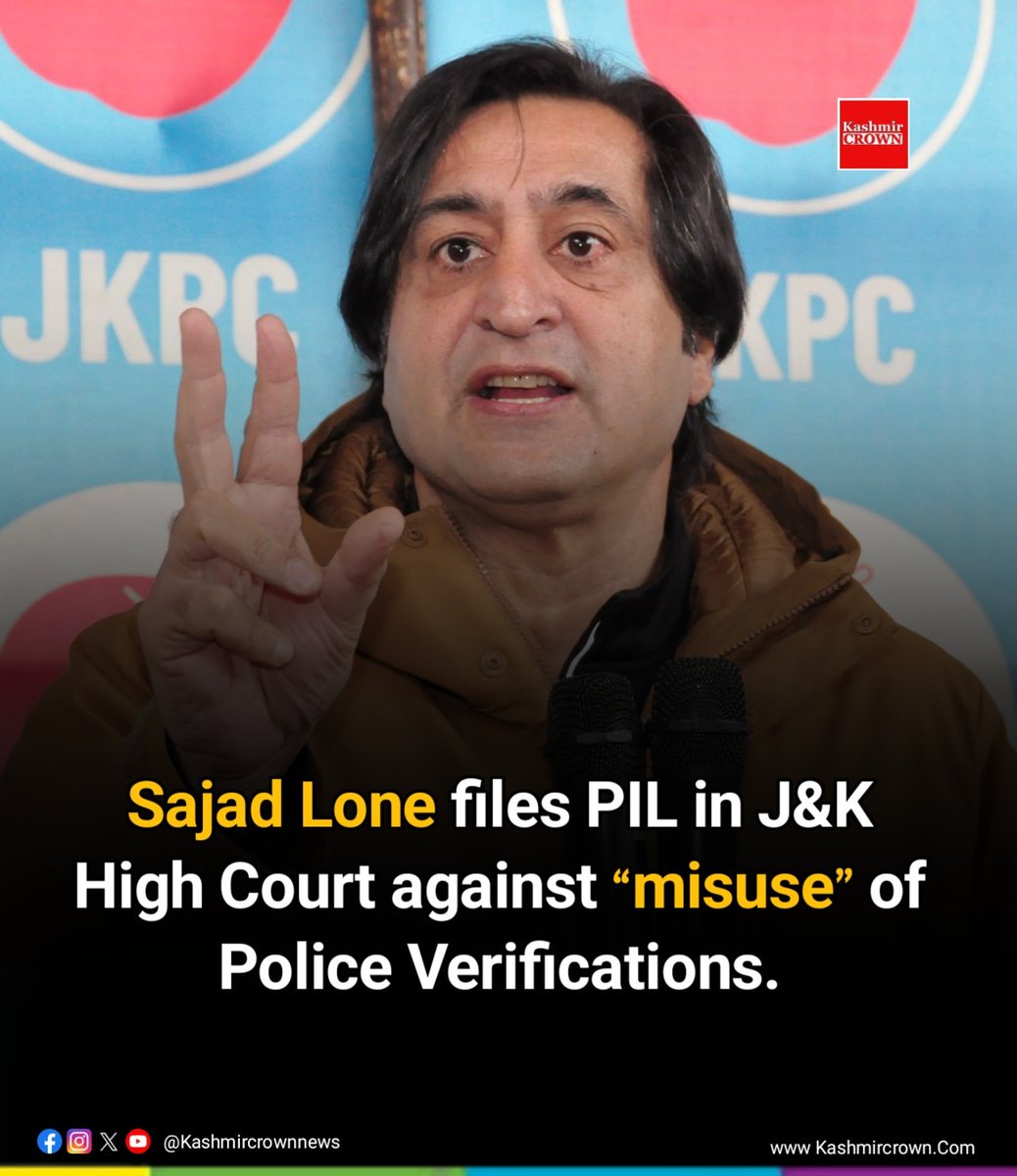 kashmircrownews's tweet photo. Sajad Lone files PIL in J&K High #Court against “misuse” of police #verifications.
@sajadlone
@JKPCOfficial https://t.co/1mSVicGbgD