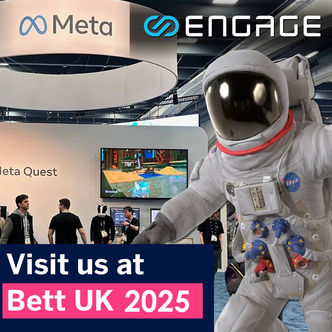 🚀 Experience the future of education at #Bett2025 (Jan 22–24)!

Find ENGAGE XR front &amp; centre at the Meta booth for #Education. Dive into our #SchoolOfAI to chat with Llama AI-powered icons like Shakespeare, Joan of Arc, &amp; Cleopatra! 🎭✨