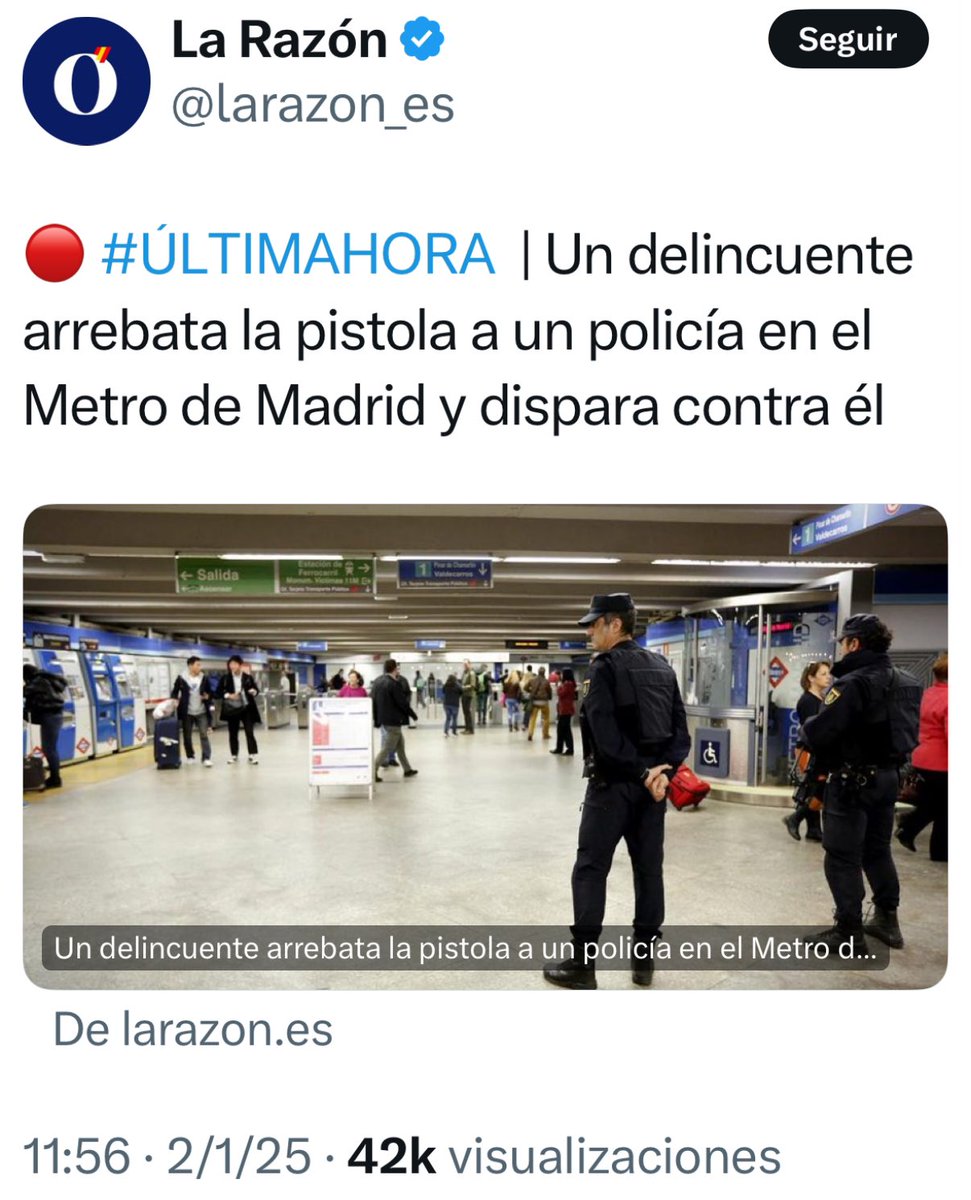 Spoiler. El hecho es grave, pero el delincuente no disparó(la pistola tenía el seguro puesto) y fue detenido. Lo dice la noticia si picas y clickas. Pero los metemiedos tienen que mentir para calentar el ambiente. Es a lo que se dedican 24/7