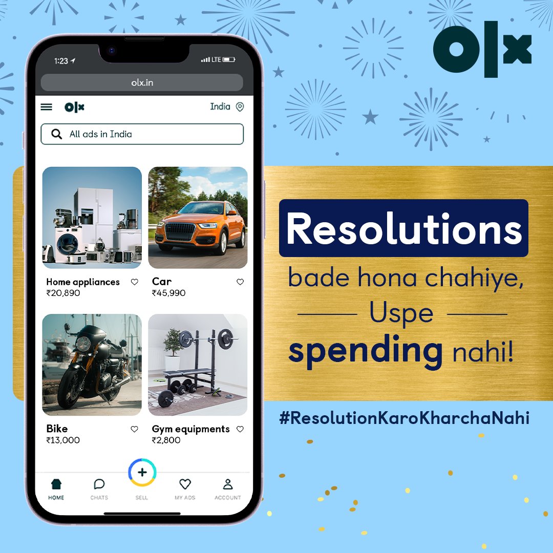 OLX_India's tweet image. Jab resolution mein hoga OLX ka saath, toh zyada spending ki nahi hogi koi baat!​ OLX ke saath resolution karo, kharcha nahi!

Head to our website bit.ly/48oeRuc to buy products for your 2025 resolution​.
​​
#ResolutionKaroKharchaNahi #NewYear2025 #NewYearResolution #OLX