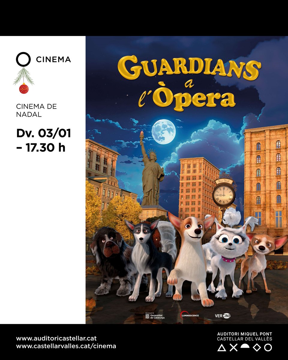 auditoricastellar (@auditoricast) on Twitter photo 🎬 Aquest divendres es projectarà la darrera pel·lícula del cicle nadalenc: "Guardians a l'òpera".
✨ Una història divertida i emocionant!
📅 Dv. 03/01
🕔 17.30 h
📍 Auditori Municipal Miquel Pont
🎟️ auditoricastellar.cat/guardians-a-lo…
<a href="/femcastellar/">Fem Castellar</a>
#auditoricastellar
#Cinema 🎬 Aquest divendres es projectarà la darrera pel·lícula del cicle nadalenc: "Guardians a l'òpera".
✨ Una història divertida i emocionant!
📅 Dv. 03/01
🕔 17.30 h
📍 Auditori Municipal Miquel Pont
🎟️ auditoricastellar.cat/guardians-a-lo…
<a href="/femcastellar/">Fem Castellar</a>
#auditoricastellar
#Cinema