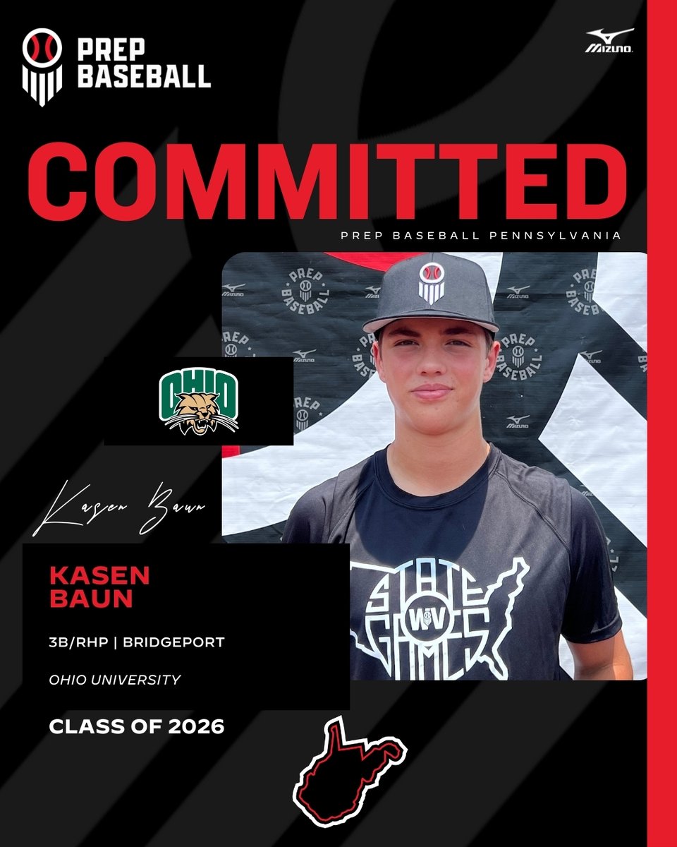 Prep Baseball West Virginia (@pbrwestvirginia) on Twitter photo 🔥Commitment Watch🔥
2025 RHP/3B Kasen Baun (Bridgeport) has committed to <a href="/Ohio_Baseball/">Ohio Baseball</a>. #congrats
✅ 11th commit from the 2024 West Virginia State Games
👤 loom.ly/2TIlixg
#committed 🔥Commitment Watch🔥
2025 RHP/3B Kasen Baun (Bridgeport) has committed to <a href="/Ohio_Baseball/">Ohio Baseball</a>. #congrats
✅ 11th commit from the 2024 West Virginia State Games
👤 loom.ly/2TIlixg
#committed