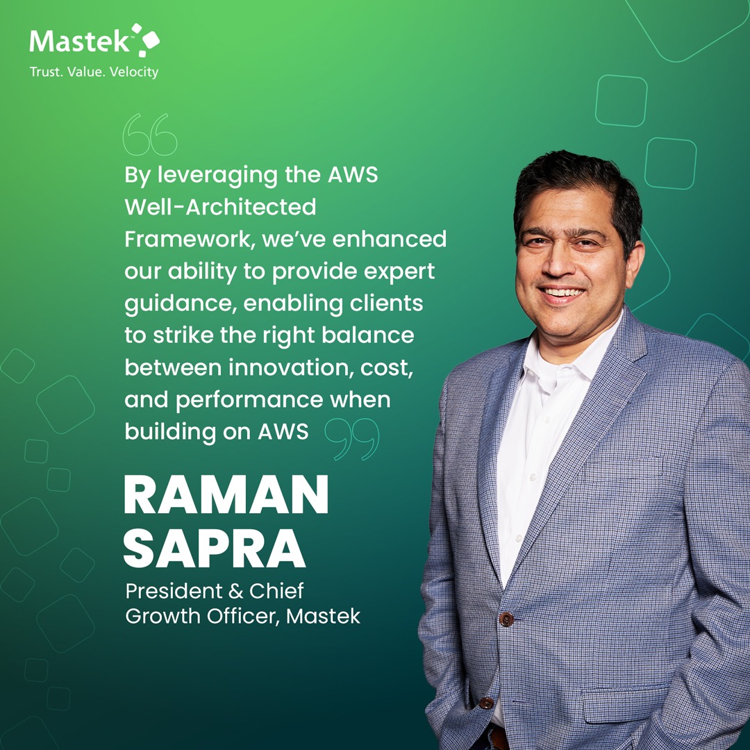 <a href="/raman_sapra/">Raman Sapra</a> President &amp; Chief Growth Officer, Mastek, shares how our <a href="/awscloud/">Amazon Web Services</a> Well-Architected Partner status strengthens our ability to guide clients in designing secure, scalable, and efficient systems on #AWS. bit.ly/4iwqu8H