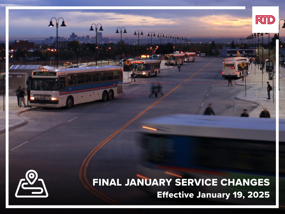RideRTD's tweet photo. RTD is implementing service changes starting Jan. 19 to improve bus and rail reliability and on-time performance to meet community needs, ridership trends, and traffic patterns—aligning with RTD’s System Optimization Plan. Learn more: https://t.co/MpUnmDoeGe #ServiceChanges https://t.co/Rfw1ysuoxT