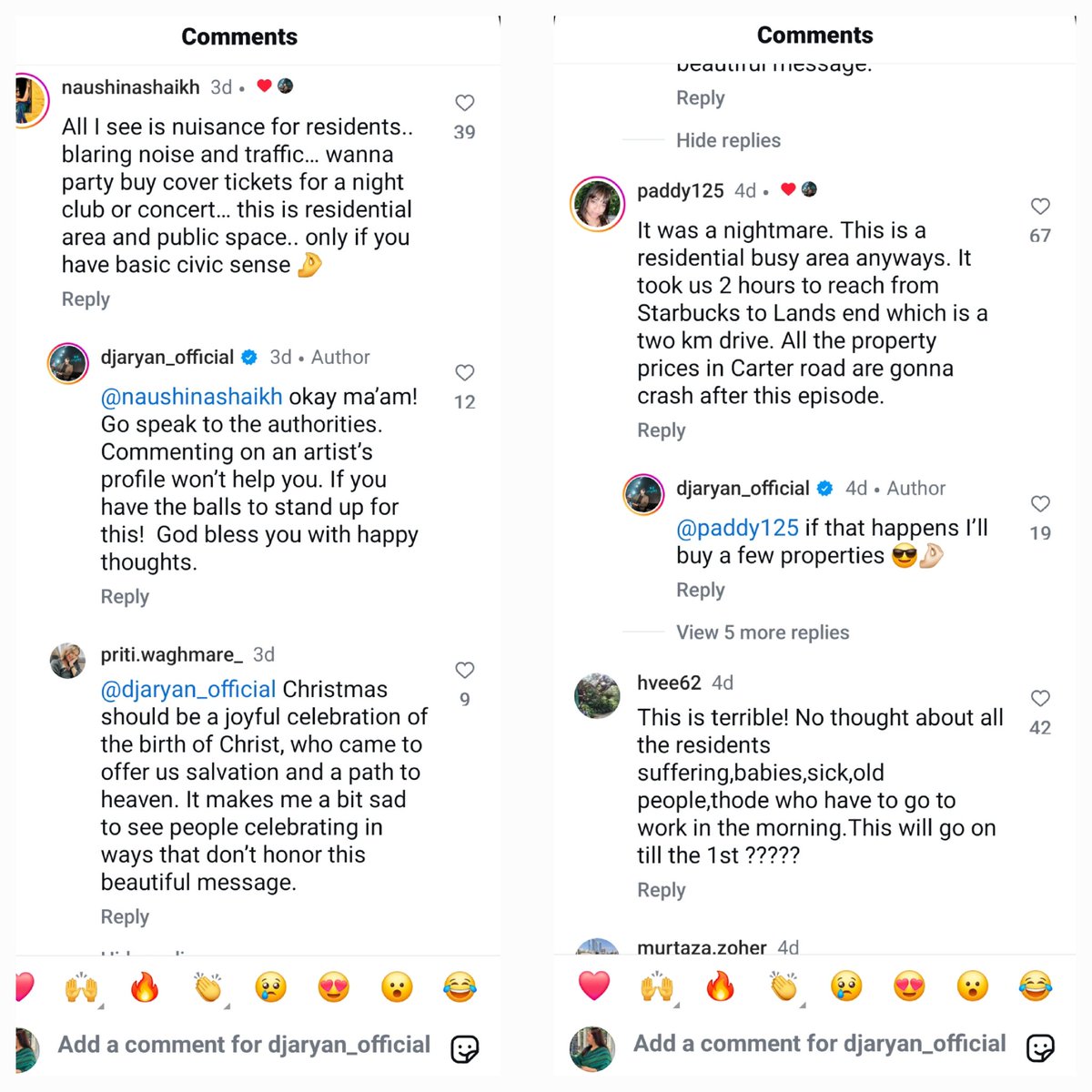 ms_aftab's tweet photo. @MumbaiPolice Jt CP SatyaNarayan,WR P.Dahiya DCP Zn-IX Gedam Khar Sr PI @ShelarAshish @RahoolNKanal Read comments from locals due to 9days of #BandraWonderland mess inguise of #Christmas & #NewYear2025 celebrations @ #Carteroad Ampitheatre.DON'T MISS DJs uncalled remark to a lady https://t.co/pcCAKeyIqn
