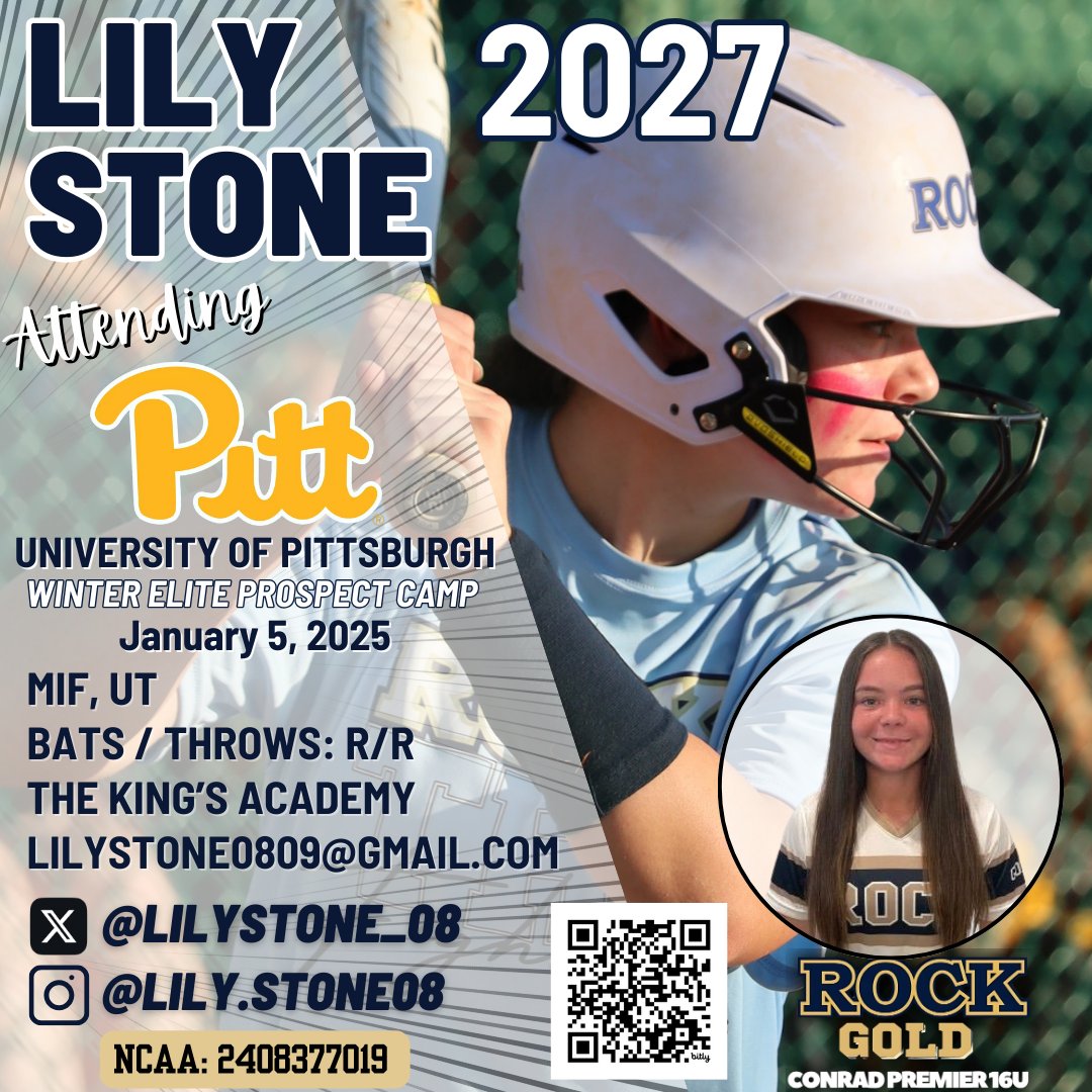 Rock Gold Conrad Premier (@rockgold_16u) on Twitter photo Good Luck to our #0 <a href="/LilyStone_08/">Lily Stone</a> (2027 MIF | UT, The King’s Academy) as she heads to <a href="/Pitt_SB/">Pitt Softball</a> for their Winter Elite Prospect Camp on Jan 5th
<a href="/SBRRetweets/">Softball Recruiting Reposts</a> <a href="/CoastRecruits/">Coast 2 Coast Recruits</a> <a href="/SunilSportsNews/">Sports News By Sunil Sunder Raj</a> <a href="/Get2CollegAth/">Get 2 College Athletics</a> <a href="/gatorjack72/">Girls In The Game</a> <a href="/Softball_Home/">Softball Home🥎</a> <a href="/TopPreps/">TOP PREPS @TopPreps | X</a> <a href="/SoftballDown/">Down South Softball</a> Good Luck to our #0 <a href="/LilyStone_08/">Lily Stone</a> (2027 MIF | UT, The King’s Academy) as she heads to <a href="/Pitt_SB/">Pitt Softball</a> for their Winter Elite Prospect Camp on Jan 5th
<a href="/SBRRetweets/">Softball Recruiting Reposts</a> <a href="/CoastRecruits/">Coast 2 Coast Recruits</a> <a href="/SunilSportsNews/">Sports News By Sunil Sunder Raj</a> <a href="/Get2CollegAth/">Get 2 College Athletics</a> <a href="/gatorjack72/">Girls In The Game</a> <a href="/Softball_Home/">Softball Home🥎</a> <a href="/TopPreps/">TOP PREPS @TopPreps | X</a> <a href="/SoftballDown/">Down South Softball</a>