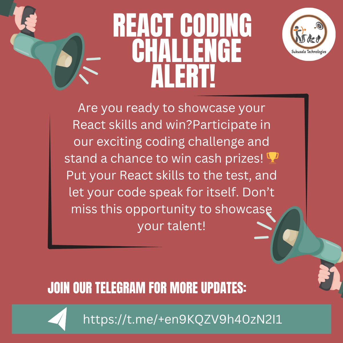 sukusalatech's tweet image. 🚀 Join Our React Coding Challenge! 🚀
Are you ready to showcase your React skills and compete with the best developers? Here's your chance to shine! 🌟
join now: t.me/+en9KQZV9h40zN…
#ReactChallenge#CodeToWin#CodingCompetition#ReactDevelopers#CodingLife