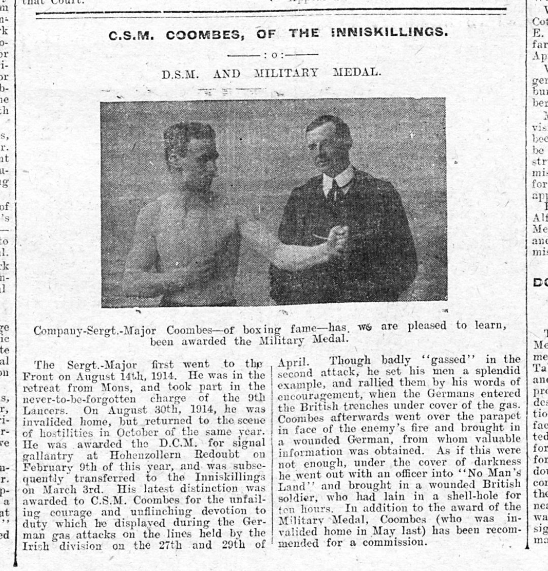 GenealogyLuke's tweet photo. @findmypast I knew it was in a gas attack, but the article said he as CSM had encouraged his men to withstand the attack. He then went into no mans land to take an injuried German prisoner gaining vital intel. Then, with an officer, went over again to rescue a wounded Brit saving his life. https://t.co/YmTR7hPSMA