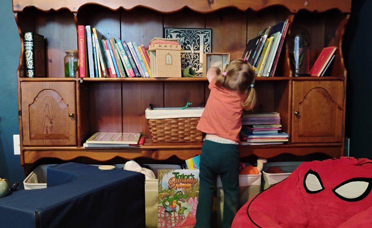 She's organizing her library. Very important.