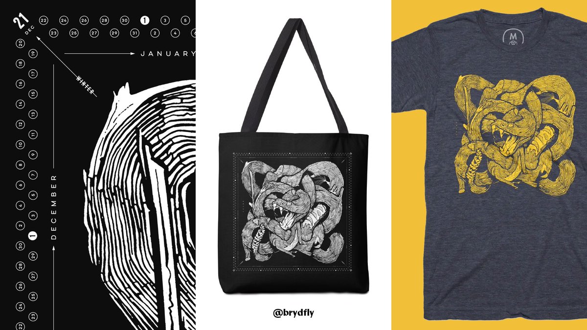 Happy New Year, folks. Spent this last week illustrating a 2025 (Year of the Wood Snake) calendar. Follow the link in my bio for shirts on <a href="/cottonbureau/">Cotton Bureau ➡️ cottonbureau.com on Bluesky</a> and prints/stuff on <a href="/threadless/">Threadless</a>.