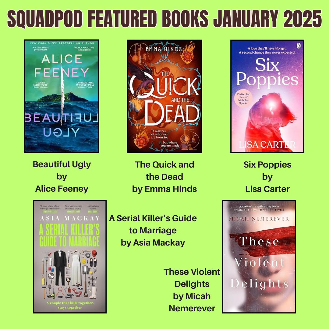 The SquadPod Collective (@squadpod3) on Twitter photo Also coming up in Jan...
- #BeautifulUgly by <a href="/alicewriterland/">Alice Feeney</a> (30/01)
- #TheQuickAndTheDead by <a href="/EmmaLouisePH/">Emma</a> (16/01)
- #SixPoppies by Lisa Carter (30/01)
- #ASerialKillersGuideToMarriage by <a href="/abmackster/">Asia Mackay</a> (14/01)
- #TheseViolentDelights by <a href="/MicahNemerever/">Micah Nemerever (updates only)</a> (16/01)
We cannot wait! 🤩 Also coming up in Jan...
- #BeautifulUgly by <a href="/alicewriterland/">Alice Feeney</a> (30/01)
- #TheQuickAndTheDead by <a href="/EmmaLouisePH/">Emma</a> (16/01)
- #SixPoppies by Lisa Carter (30/01)
- #ASerialKillersGuideToMarriage by <a href="/abmackster/">Asia Mackay</a> (14/01)
- #TheseViolentDelights by <a href="/MicahNemerever/">Micah Nemerever (updates only)</a> (16/01)
We cannot wait! 🤩