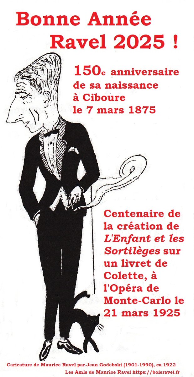 🥁Bonne Année Ravel 2025 ! 2025 marque plusieurs anniversaires liés au compositeur Maurice Ravel : le 150e anniversaire de sa naissance à Ciboure le 7 mars 1875 et le centenaire de la création de "L'Enfant et les Sortilèges" à l'Opéra de Monte-Carlo le 21 mars 1925🎼#MauriceRavel