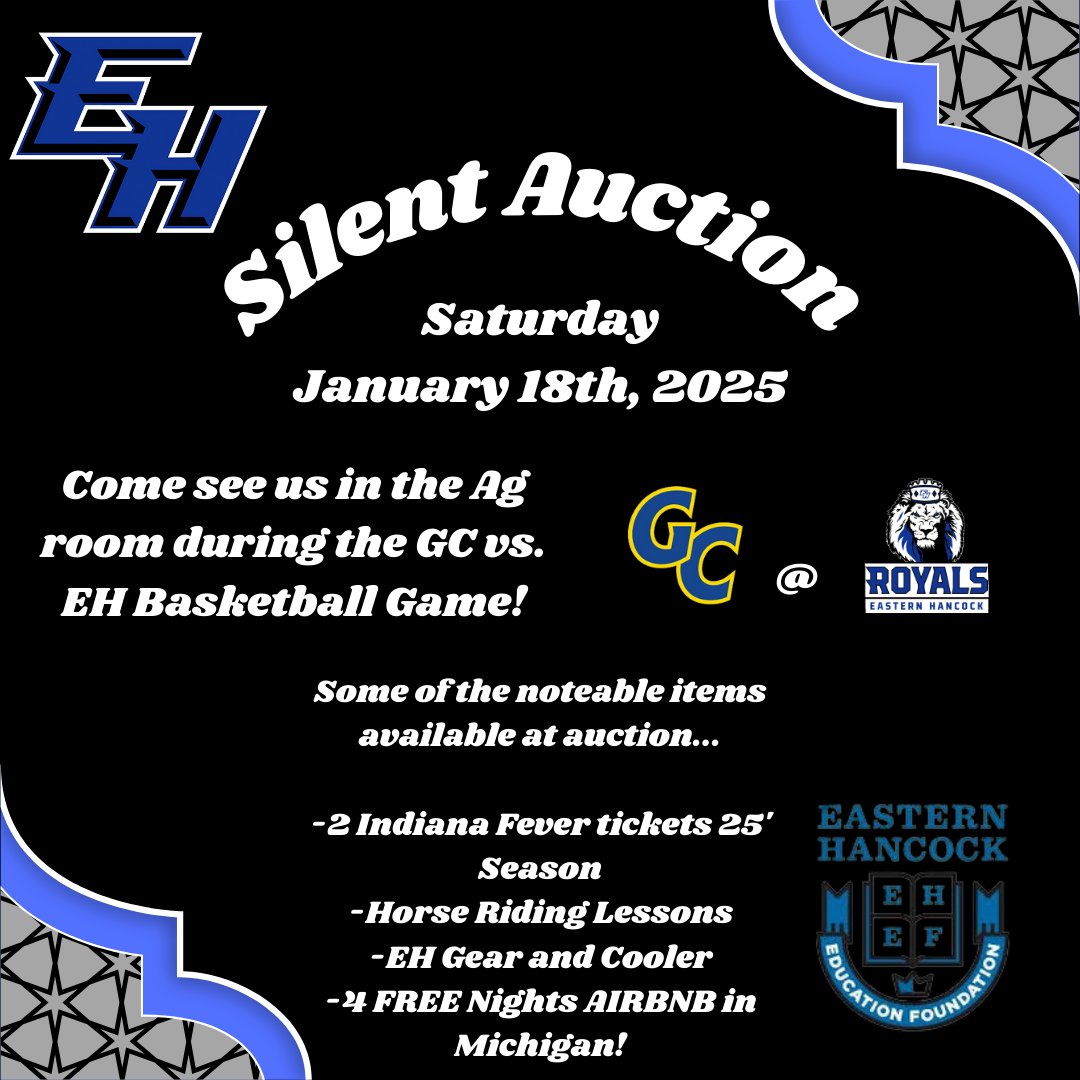 Our Annual Silent Auction is just around the corner! Come see us in the Ag Room during the EH vs. GC game on January 18th.

If you can't make it, but still want to donate, you may use the link below.

Thank you for your support 

paypal.com/donate/?hosted…