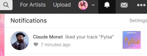 Vá! Enginn annar en Claude Monet sjálfur var að læka Pylsulagið mitt á Soundcloud!