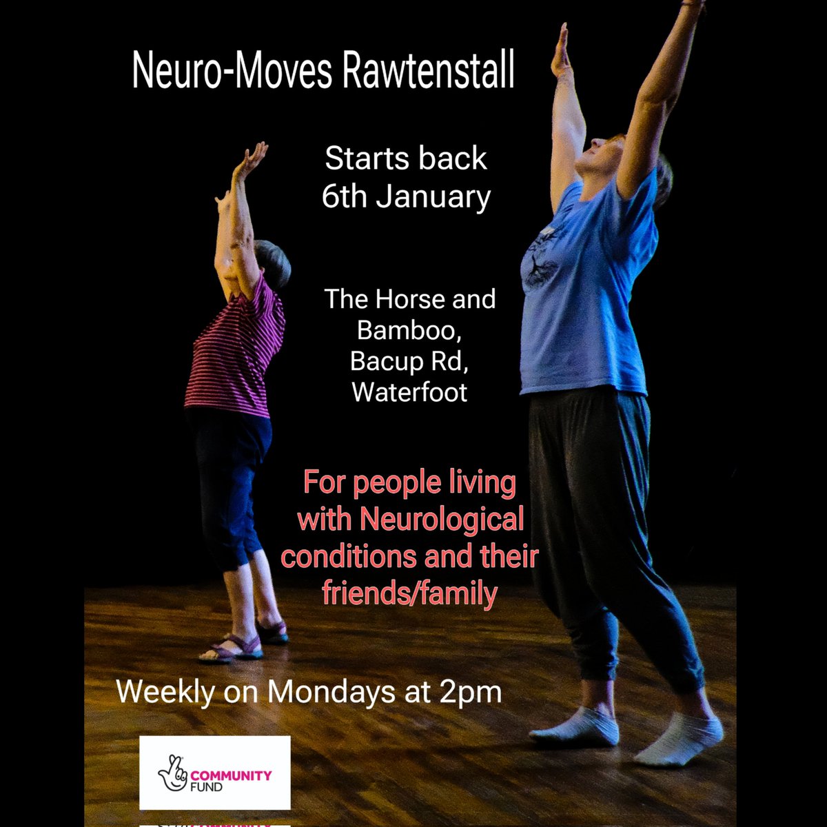 Neuro-Moves restarts <a href="/HorseandBamboo/">Horse + Bamboo</a> Mon January 6th 🎉
Weekly specialist movement &amp; music classes for people living with Neurological conditions, their friends &amp; family. All welcome 😊
Simply drop-in. Or if you have any questions you can contact us on lpmdanceforhealth@gmail.com