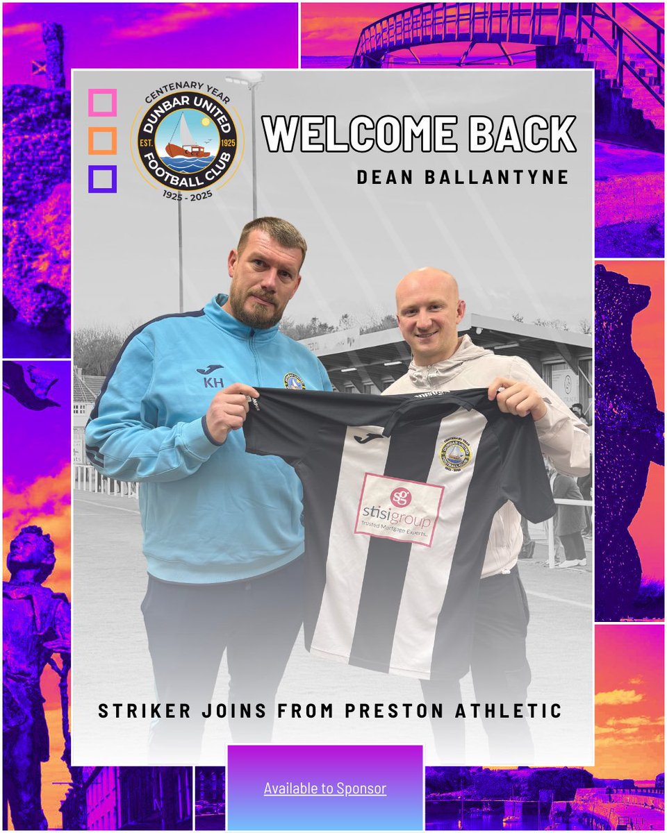 Dunbar United FC (@dunbarutd) on Twitter photo ✍️ | DEANO IS BACK
Dunbar United are delighted to announce that striker <a href="/DeanBallantyne/">Dean Ballantyne</a> has signed from Preston Athletic.
Our manager Kevin Haynes had the following to say earlier:
⬇️🖤🤍💯 ✍️ | DEANO IS BACK
Dunbar United are delighted to announce that striker <a href="/DeanBallantyne/">Dean Ballantyne</a> has signed from Preston Athletic.
Our manager Kevin Haynes had the following to say earlier:
⬇️🖤🤍💯