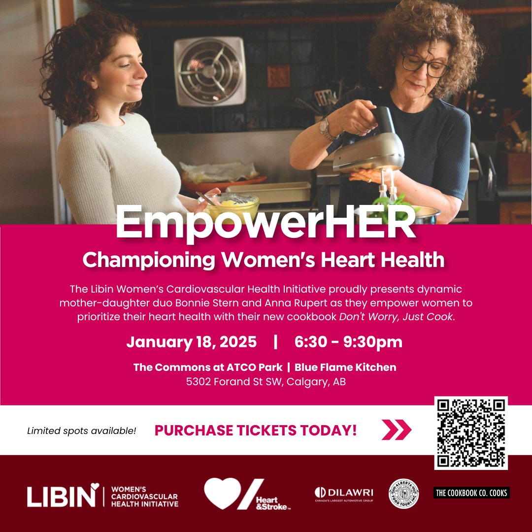 Ready to prioritize your cardiovascular health in 2025? Join us Jan 18 at The Commons at ATCO Park for EmpowerHER: Championing Women's Heart Health. Featuring Bonnie Stern &amp; Anna Rupert. Don’t miss this inspiring event! 🎟️ Get tickets now: bit.ly/libin-empowerh… 

#LibinWCHI