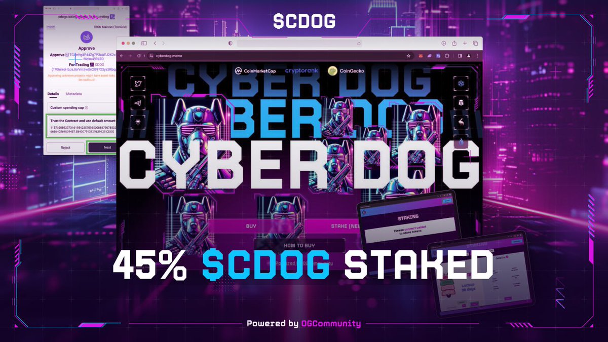 🔥 45% STAKED: $CDOG IS ON FIRE! 🔥

Cyber OGs, look what you’ve done—45% of all $CDOG tokens are already staked! 

That’s nearly half of the supply locked up and working for the ecosystem. This is a HUGE vote of confidence from the community and a sign of how strong our pack is.