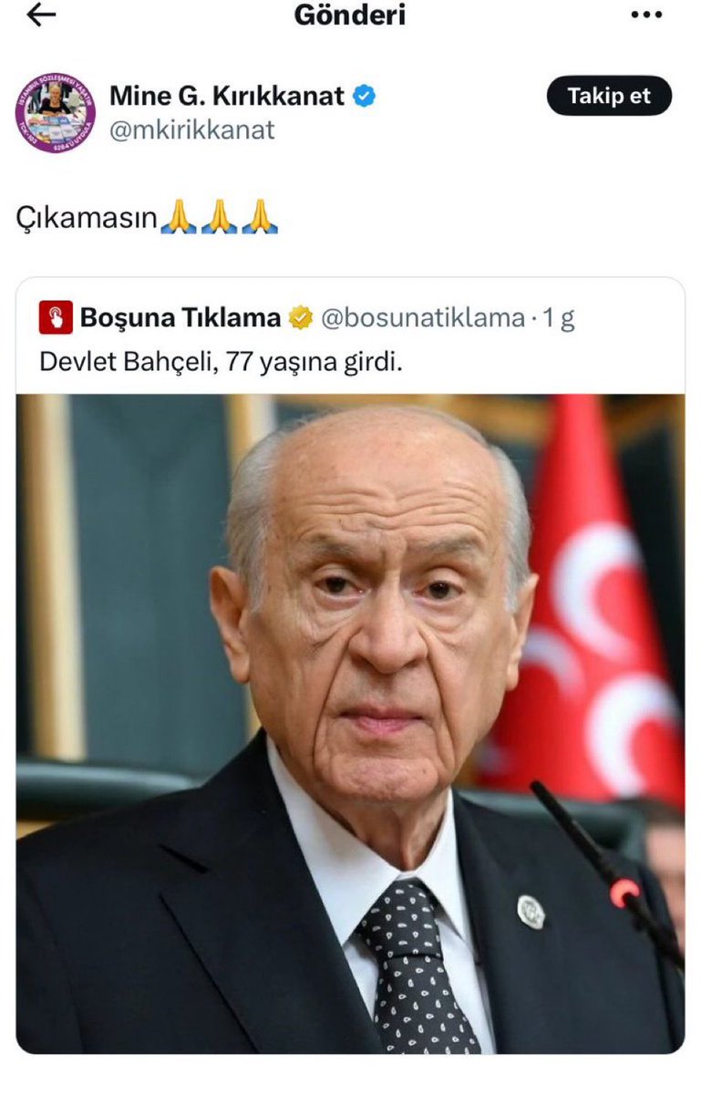 Mine Kırıkkanat. Bu bedduanın bedelini sana ağır ödeteceğim. Senin gizlediğin öyle bir şeyi ifşa edeceğim ki hem yargılanacaksın hem insan içine çıkamayacaksın. Tüm Türkiye bu bedduanın gerçek sebebini de anlamış olacak! Yayını bekle… <a href="/mkirikkanat/">Mine G. Kırıkkanat</a>