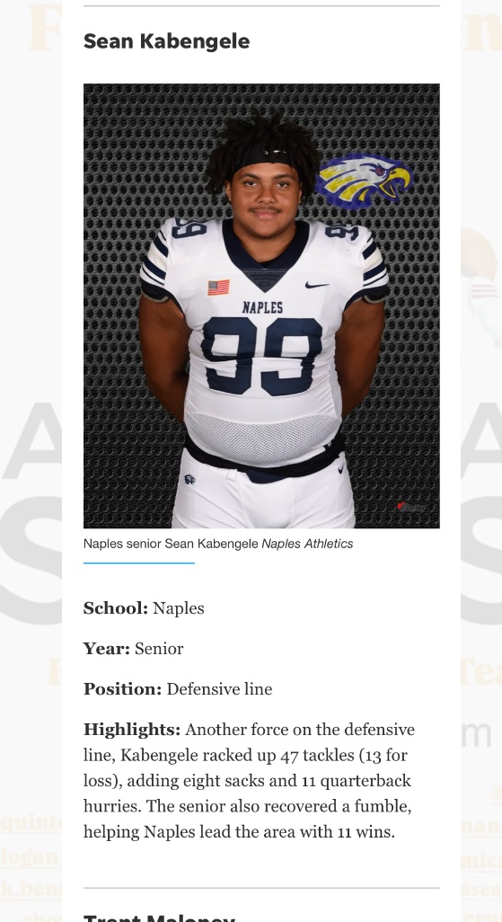 💙💛🦅💪🏽🏈So proud of all Naples Golden Eagles defensive athletes!💫✨  Keep on shining! 🌟✨ # 99 <a href="/seankabengele_/">“Big” Sean Kabengele</a>
