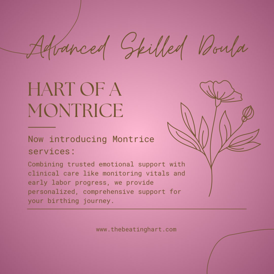 2025: BRIDGING THE GAP 🩷

Transitioning from doula to Montrice allows me to blend clinical skills with cherished emotional support. My business is now “The Beating Hart,” offering vital montrice, doula, and nanny services. 🫂 

Definition of MONTRICE below: