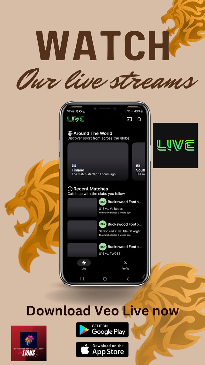 Follow our livestreamed games by downloading <a href="/veotechnologies/">Veo</a> live app from you app store. #Buckswoodlions #football #livestreams