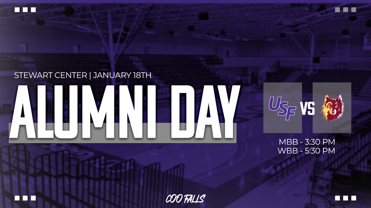 USFCougars_'s tweet photo. 🏀Calling all Cougar Basketball Alumni!🏀

Join us for Alumni Day on Jan. 18 as we take on Northern State!
🕞 Men’s Game: 3:30 PM
🕠 Women’s Game: 5:30 PM

🎟️ Basketball alumni can grab their tickets here: https://t.co/Uoq8bI5zkG

Let’s pack the gym and relive the glory days!💜 https://t.co/wcPxIj1CTU