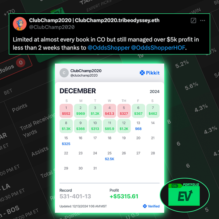 Let's give away a FREE MONTH of @OSPortfolioEV to someone who follows me &amp; RT this post!

I've publicly tracked my NBA results this year as I'm up over 150u but I'm far from alone

So many people sign up for our tools and immediately see a path to profit 👇

Now it's your turn!