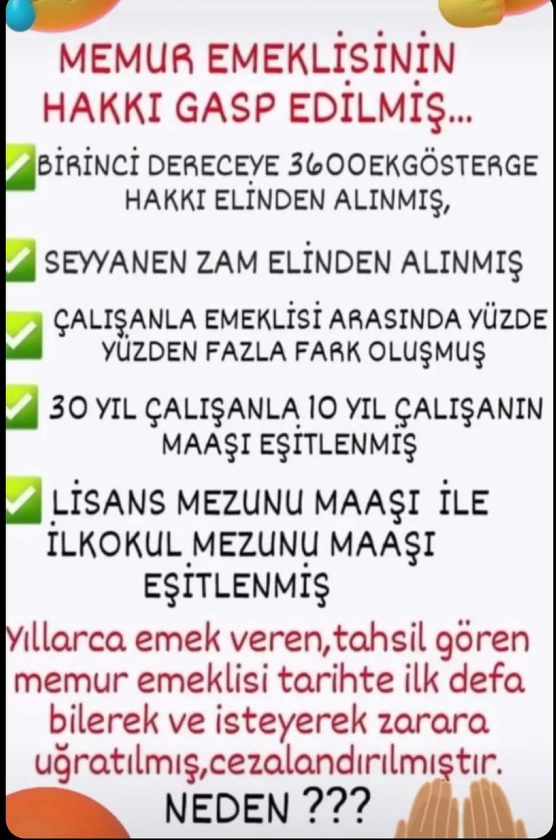 <a href="/xyz1942671/">Kaybeden Kazanır</a> <a href="/RTErdogan/">Recep Tayyip Erdoğan</a> 🇹🇷Memur emeklisi büyük bir haksızlığa uğratıldı.
Gereği yapılmalı adil davranılmalıdır.
14.492 tl. Haktır 
#MemurEmeklisineAdalet 
<a href="/RTErdogan/">Recep Tayyip Erdoğan</a>
<a href="/Akparti/">AK Parti</a> <a href="/memetsimsek/">Mehmet Simsek</a> <a href="/isikhanvedat/">Prof. Dr. Vedat Işıkhan</a>